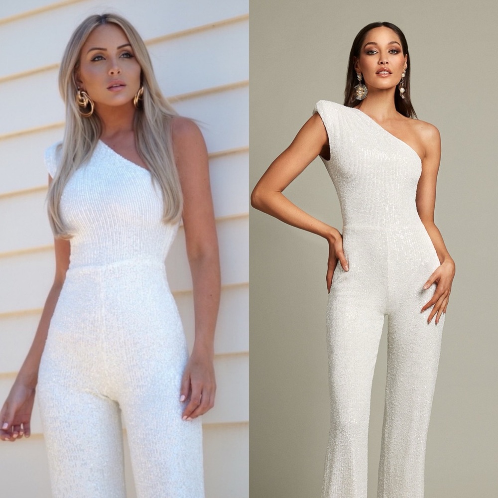 NOOKIE Treasure Sequin One Shoulder Jumpsuit in White Sz S